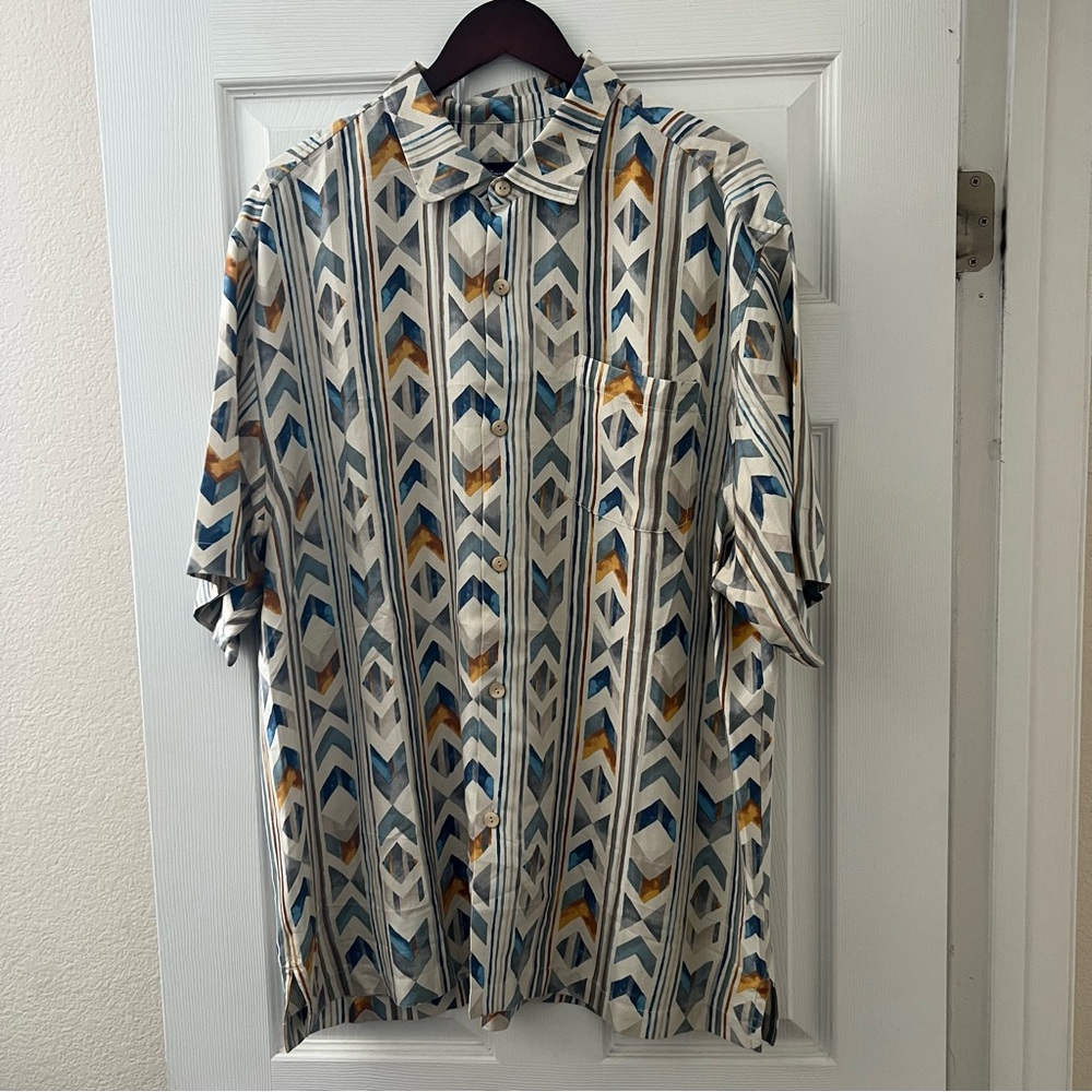 Tommy Bahama Blue and Tan Chevron Men's Shirt